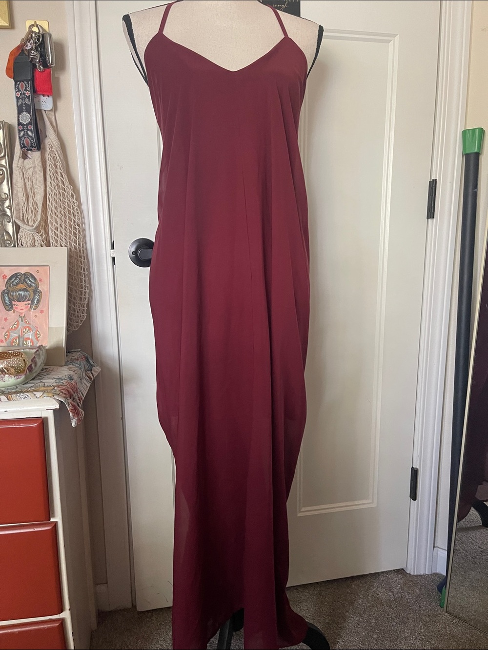 Charlotte Russe Burgundy Slip Maxi Dress with V-Neck
